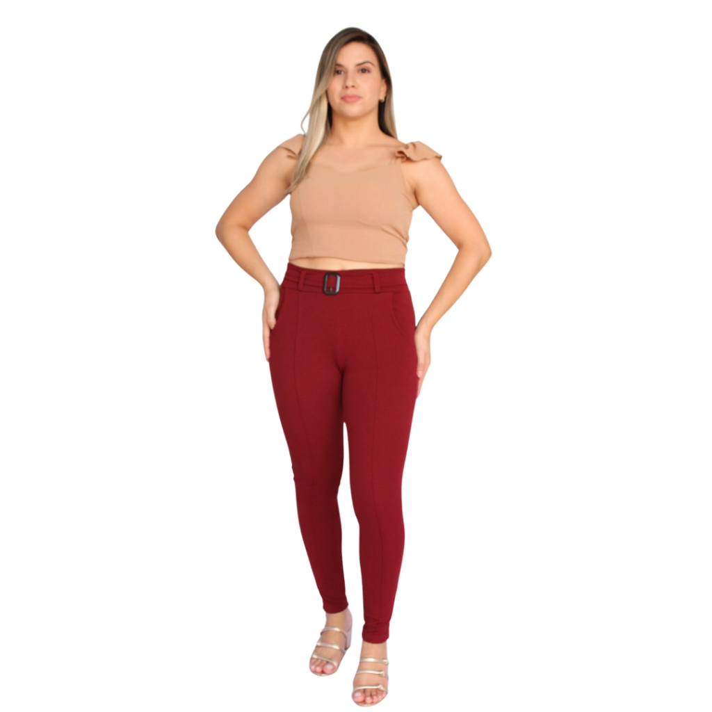 Calça Feminina Malha Crepe Com Bolso Cintura Alta Social Qualidade Premium