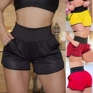 Short Fitness Feminino Sem Forro em Dry Fit com Bolsos Laterais para Academia