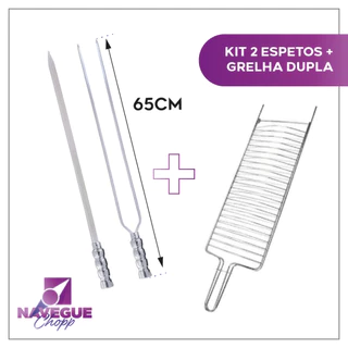 Kit Churrasco com Grelha Dupla e 2 Espetos de 65cm em Alumínio para Diversas Carnes