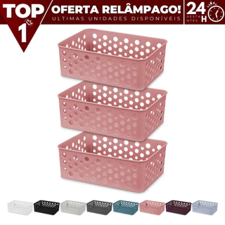Kit 03 Cestos Organizador Multiuso P (19x13) Ideal p/ Gavetas