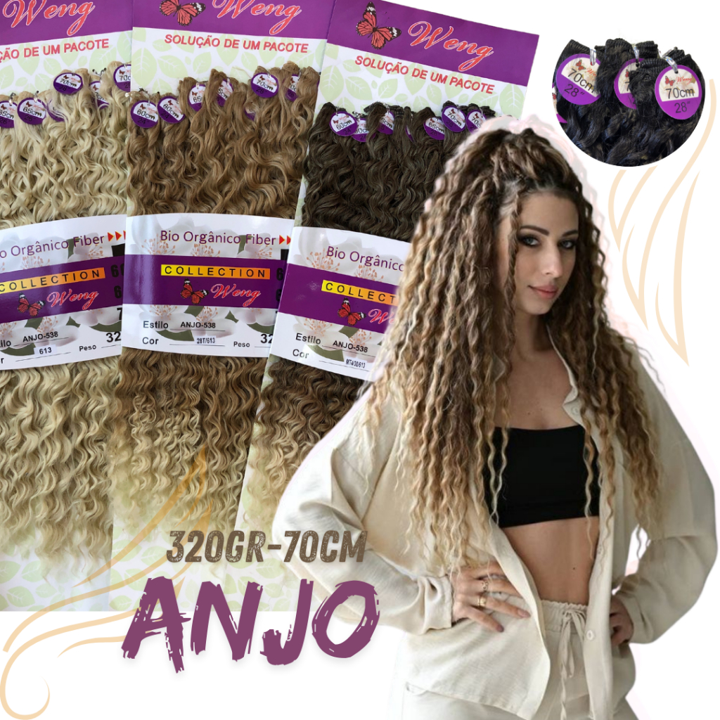 Cabelo Cacheado Anjo 70cm 320gr Cacho 2c - 3a Nova Fibra | Shopee Brasil