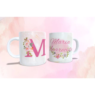 Caneca com nome e letra, personalizada, alto brilho
