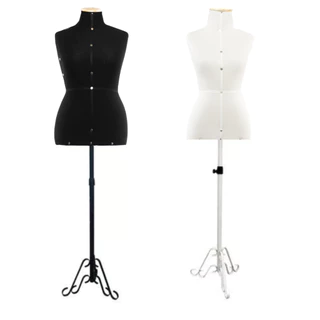 1 Busto Manequim Feminino Corte Costura Moulage Confecção Pedestal Ornado Duplo Preto / Branco