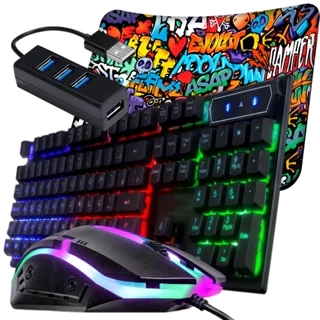 Kit Gamer Premium Teclado Semi Mecânico RGB + Mouse Iluminado + Hub + Pad em Oferta na Shopee