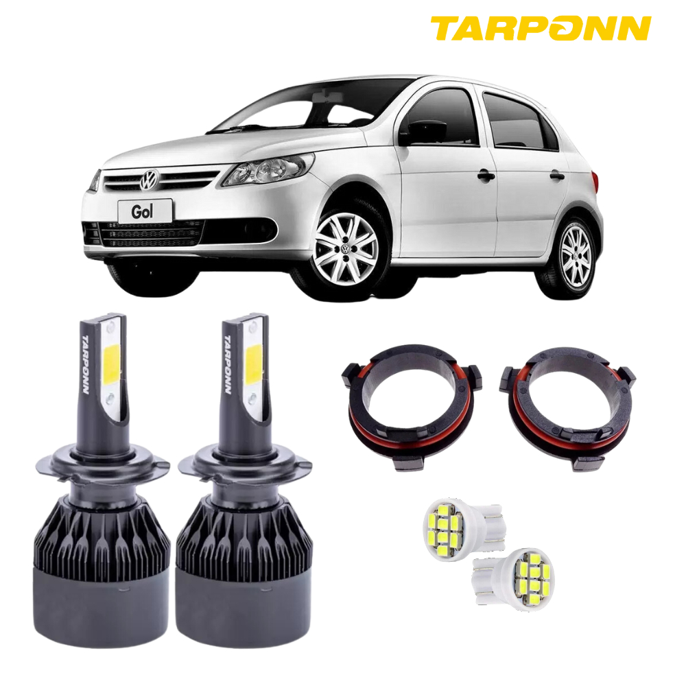 Kit Gol G5 Farol Baixo Super Led H7 6000K Cyber Led Tarponn e Adaptador ...
