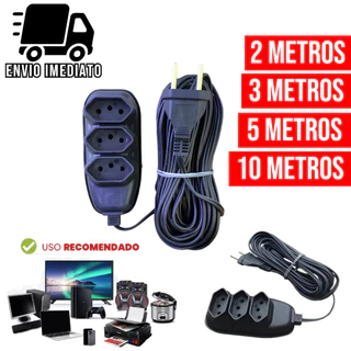 Extensão Elétrica Bivolt com 3 Tomadas 110v 220v Tripolar Alexa Compacta 2 3 5 e 10 Metros