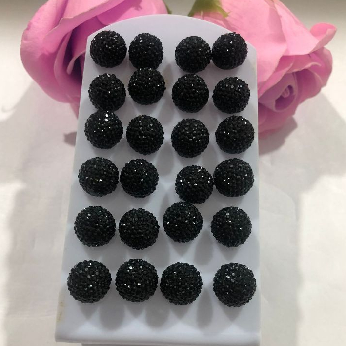 12 Pares Brincos em Bijuterias/Preto/Prateado