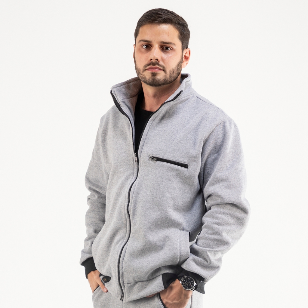 Zíper Moletom Aberto Sem Capuz Jaqueta Masculina Com Gola Dobrável