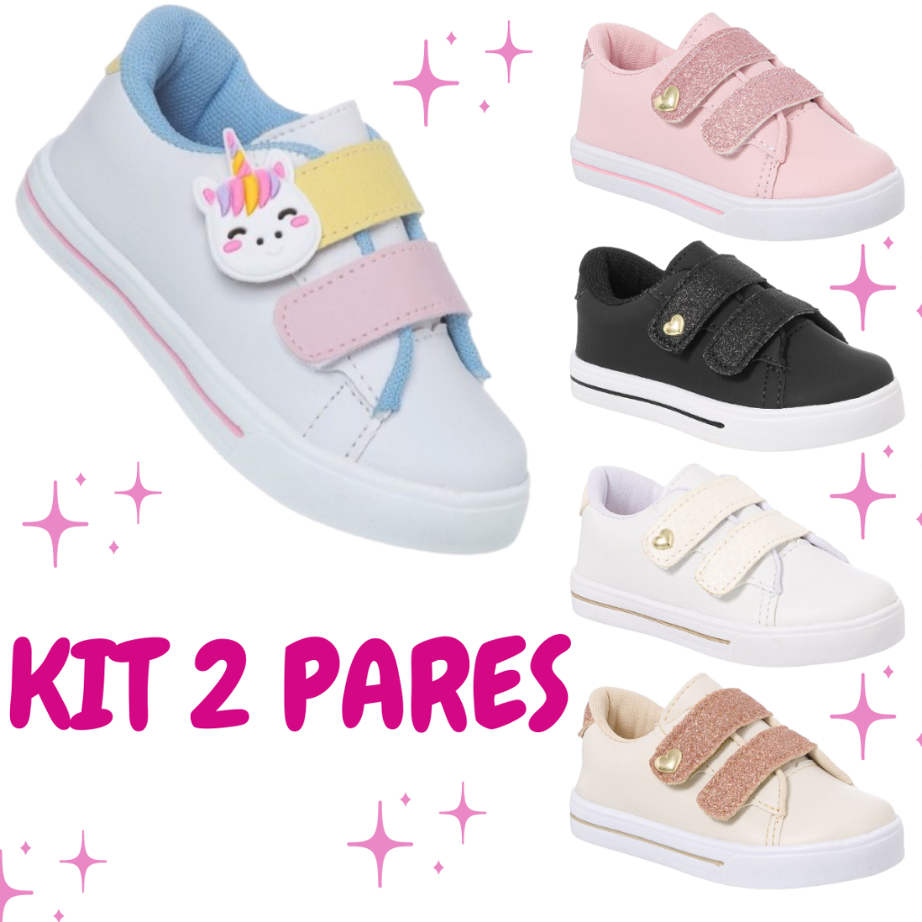 kit 2 Pares Tênis Menina Infantil Estiloso Confortável