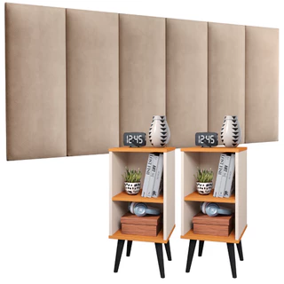 Conjunto 2 Mesa De Cabeceira E Cabeceira Estofada Cama Casal kit quarto