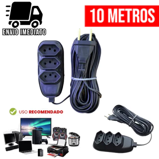 Extensão Elétrica 10 Metros Bivolt com 3 Tomadas 110v 220v Tripolar Alexa Compacta