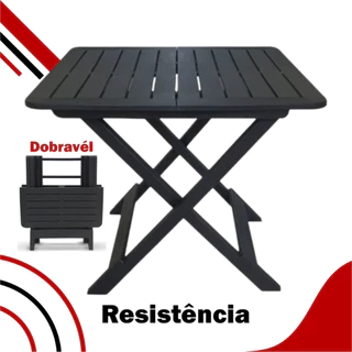 Mesa Dobrável Quadrada De Plástico Preta 80x72x70cm