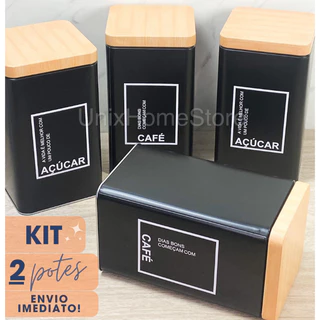 Kit 2 Unidades Lata Pote Porta Mantimentos Café e Açúcar Multiuso Decorativo Organizador Casa Cozinha Cantinho Café