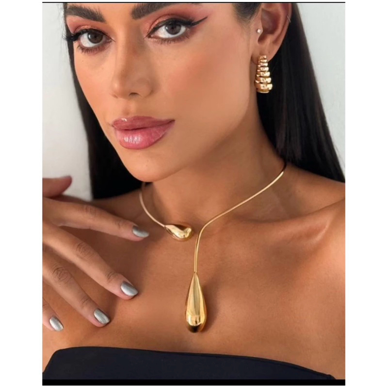 colar choker gota tendência maximalista elegante