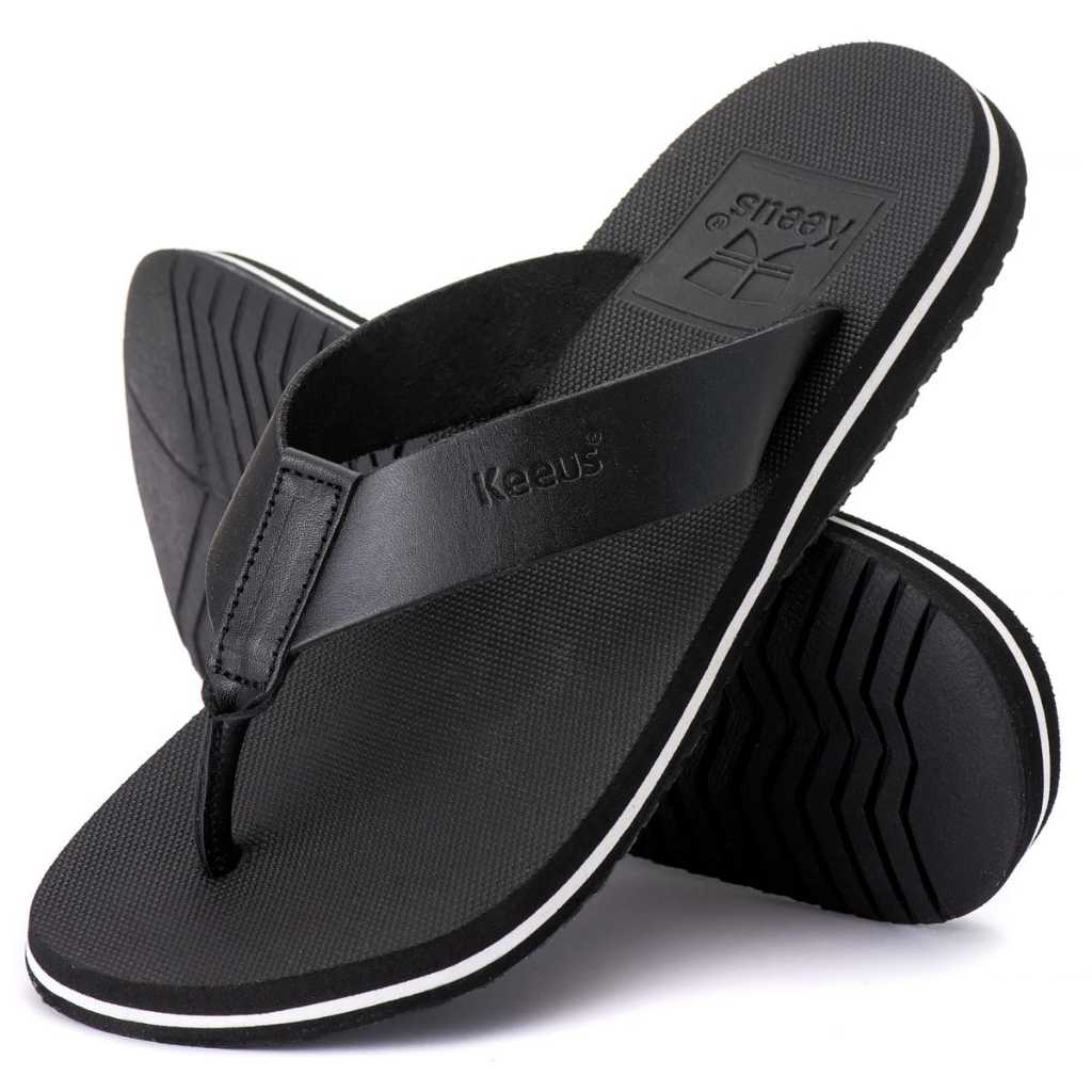 Chinelo Masculino Com Tiras Em Couro Legitimo Keeus Malibú Sandália  Confortável Slide Premium