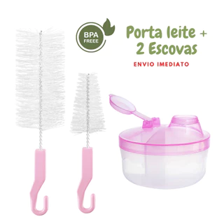 Kit Essencial 2 Escovas de Mamadeira + Porta Leite em Pó Para Bebê em Oferta na Shopee