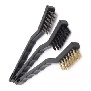 Kit com 3 Escovas Aço Pequenas para Limpeza Pesada de Peças (1 Aço, 1 Latão e 1 Nylon) Tira Ferrugem