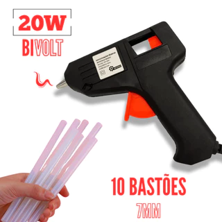 kit pistola de cola quente 20w pequena + 10 tubos 7mm com nota fiscal e garantia para escola casa trabalho