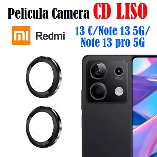 KIT(2 PCS)Película De Câmera Liso Redmi 13C/Note 13 5g/Note 13 Pro 5g Anel De Metal Protetor De Câmera Vidro Temperado