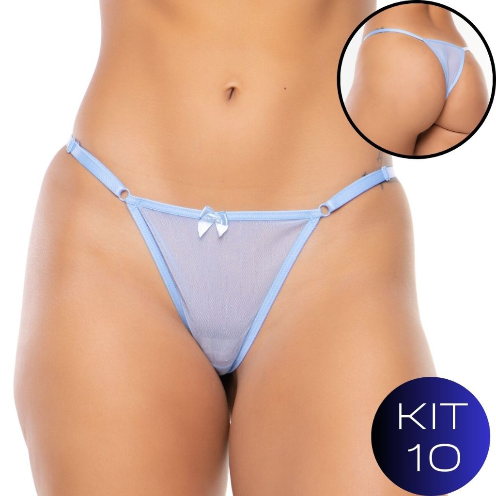 Kit 10 Tanga Tule Calcinha Transparente Ajustável Fio Sensual Lisa Básica  Revenda Promoção | Shopee Brasil