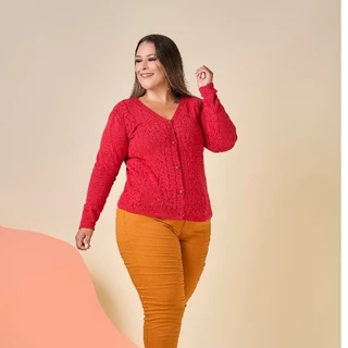 Casaco Plus Size de Frio Cardigan Inverno feminino de Tricot Botões Trabalhado