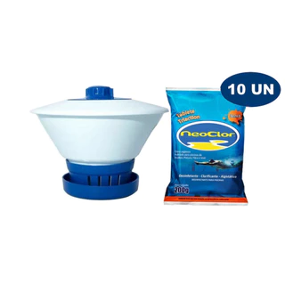Kit Clorador Flutuador Para Piscinas Com 10 Pastilha 3 em 1 Multiação Neoclor