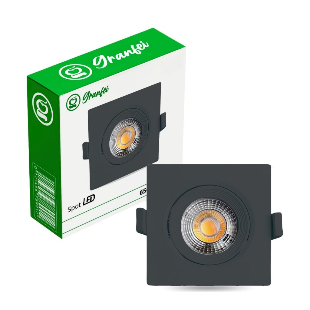 Kit 5 Luminária Led Spot 5W Preto Redondo Quadrado Embutido Branco Frio Quente 3000k 6500k Bivolt