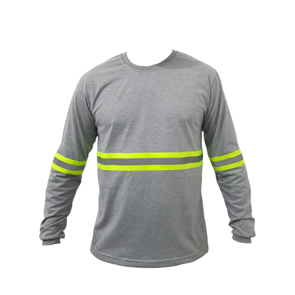 Camiseta Trabalho Manga Longa Malha PV Uniforme Faixa Refletiva CINZA ...