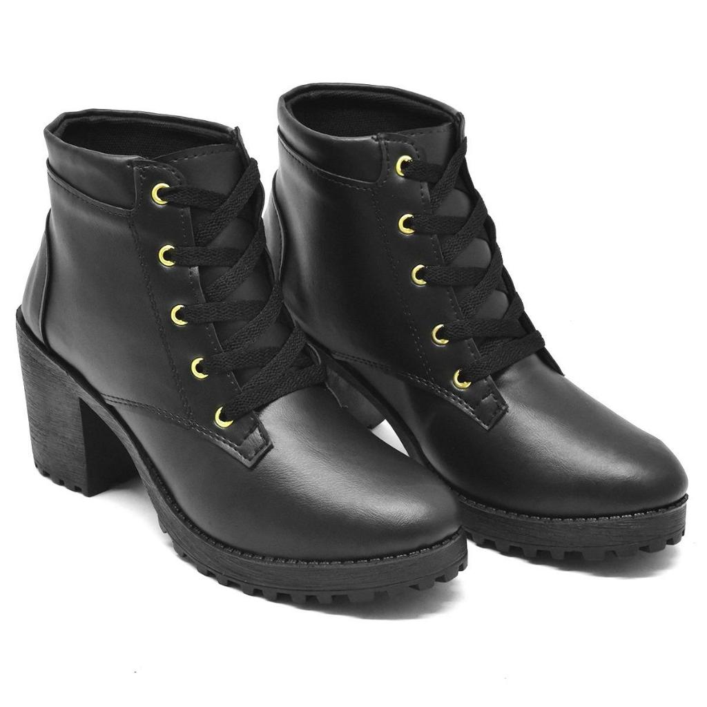 Bota Feminina Cano Curto Salto Baixo Casual Tratorada Blogueira ...