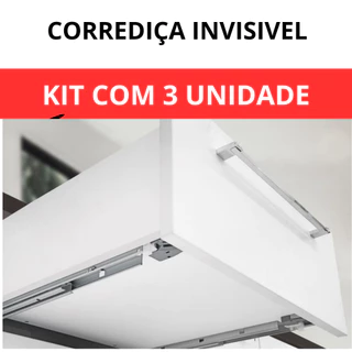 3 Corredica Invisivel Oculta Para Gavetas Trilho Invisível 30cm | 35cm | 40cm | 45cm Marca HD Kit 3Un