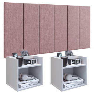 Conjunto 2 Mesinha Quarto + Cabeceira Cama Luxo 1,40 Madri Acabamento Brilhante Rosa