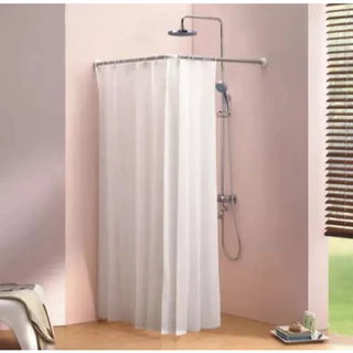 Suporte Porta Cortina Banheiro Box Parede + 2 Cortinas Brancas