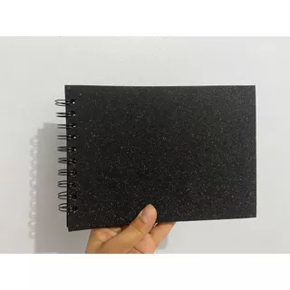 Caderno Scrapbook A5 Capa Preto Glitter - Folhas pretas 180g - Artesanal