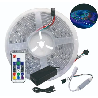 Fita de Led DIGITAL ENDEREÇÁVEL 5 Metros 2811+ Controle + Fonte 12V 5A Ip67 Rgb ENDEREÇADA