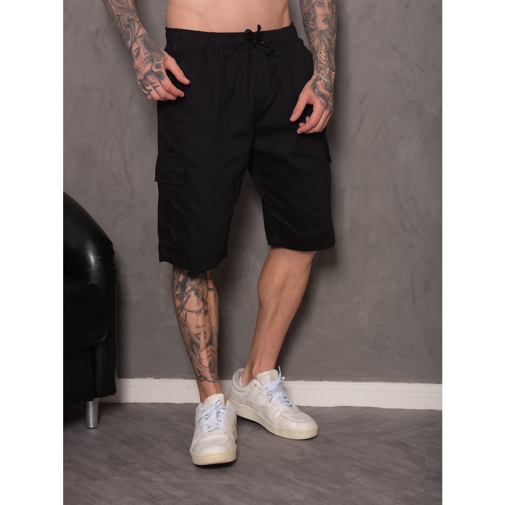 Bermuda Cargo sarja Masculina com Cordão na Cintura