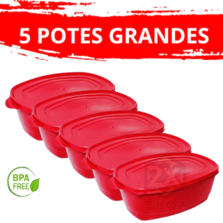 Kit 5 Potes Grandes de 1600 ML Premium Free BPA Frezeer e Micro-Ondas