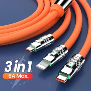 Cabo De Carregamento Super Rápido Zinco 3 Em 1 Usb Tipo-c Lightning Micro Usb V8 Cabo De Dados 3 Em 1 6A Para Iphone E Android