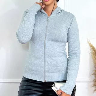 Casaco Feminino Blusa de Frio Trico Com Capuz Moletom Inverno Tricot Manga Longa Ziper Modal Feminina