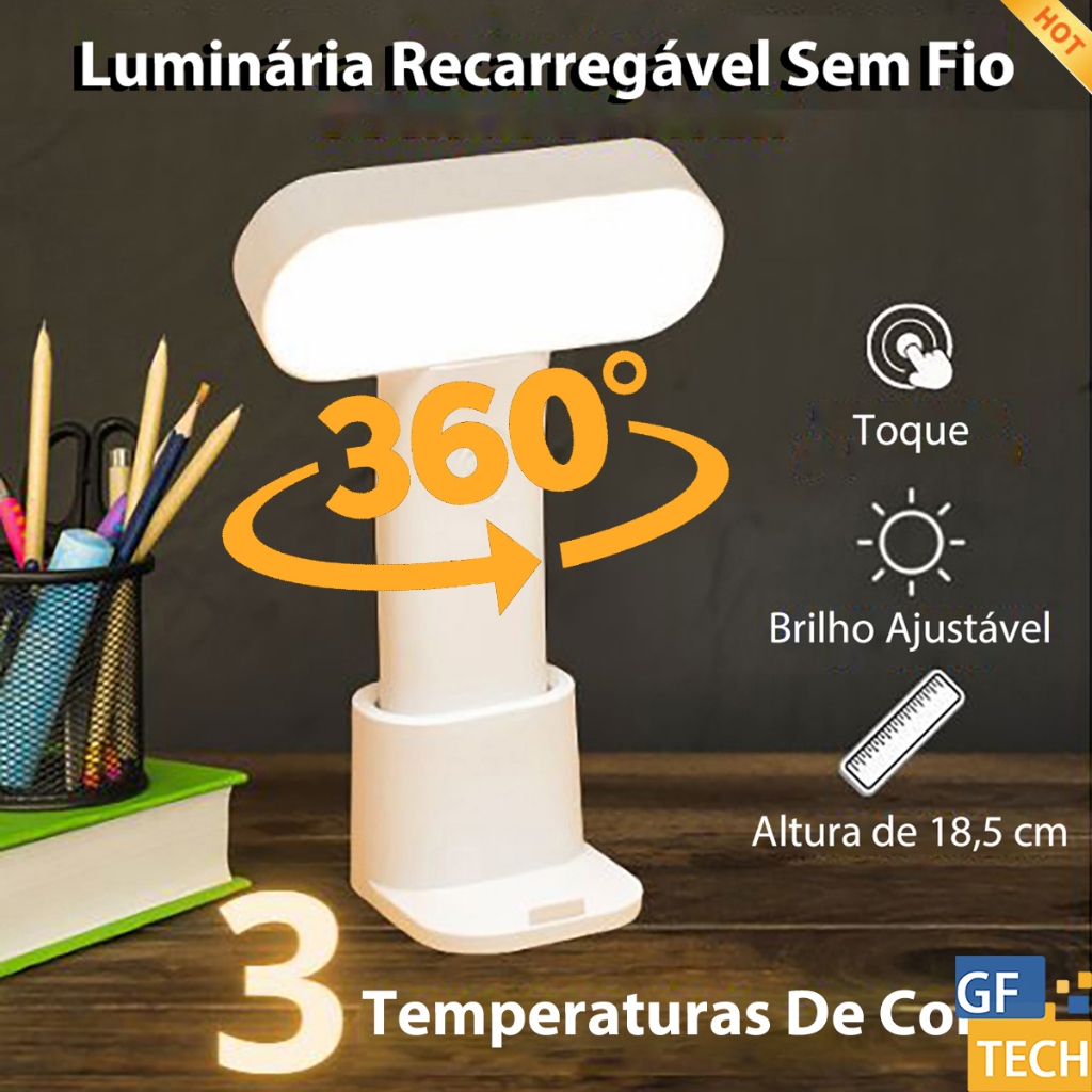 Luminária Led Recarregável Magnética Toque Portátil Sem Fio Usb Para ...