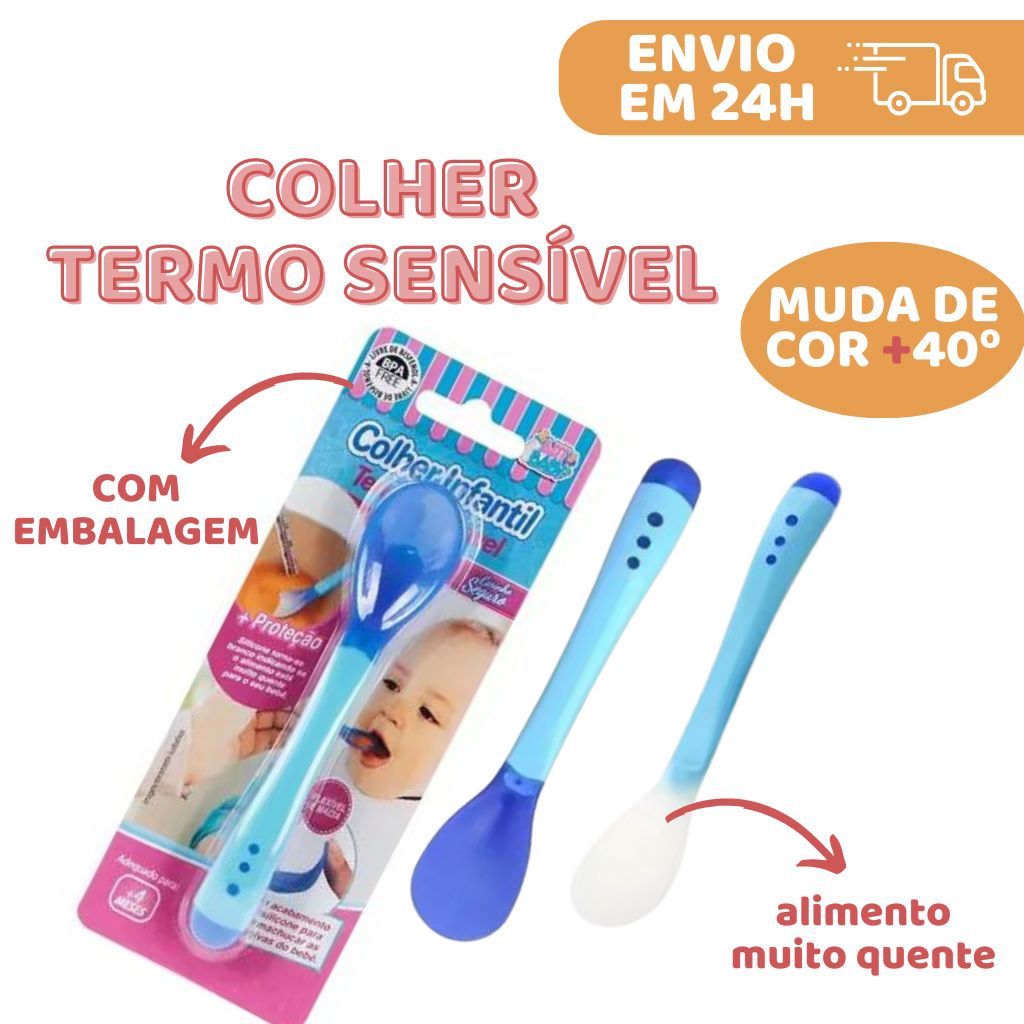 Colher Infantil Termo Sensível Bebê Ponta de Silicone Muda a Cor ...