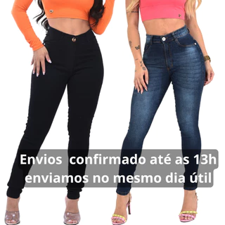Kit 2 Calças Feminina na Promoção Cintura Alta Lycra com Elastano Premium Cós Alto Modelagem Levanta Bumbum