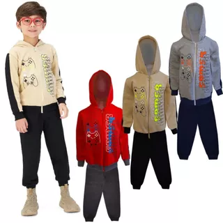 Conjunto Moletom Infantil Masculino Blusa Calça Flanelado Capuz Ziper Punhos Roupa Agasalho menino inverno Tamanhos 04 06 08