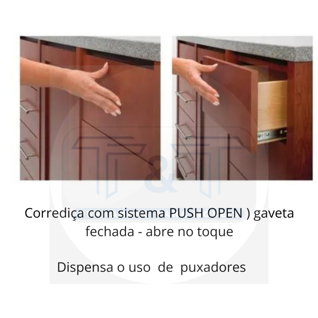 Corrediça Telescópica PUSH OPEN toque abertura Gaveta 35cm 45kgs O PAR ...