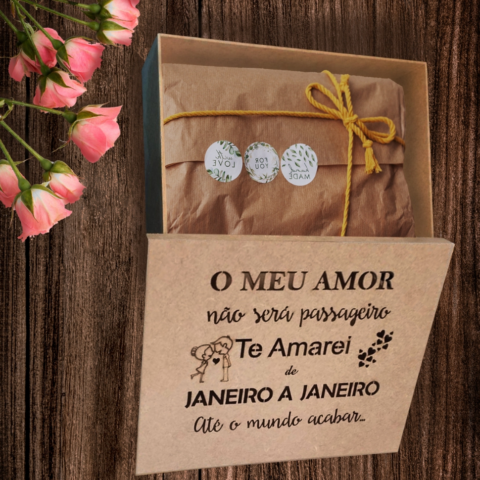 Caixa Decorada a Laser Dia dos Namorados Janeiro a Janeiro