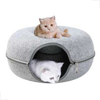 Cama Casinha Túnel de Feltro Rosquinha Toca para Gatos Cães