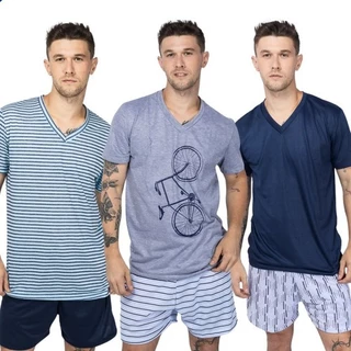 Kit 3 Pijamas Masculinos Manga Curta Confotável Para Dormir