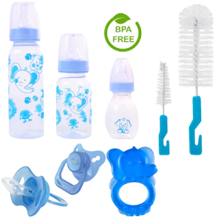 Kit 7 Peças Para Bebê 3 Mamadeiras + 2 Escovas + Mordedor + Chupeta bico Orto em Oferta na Shopee