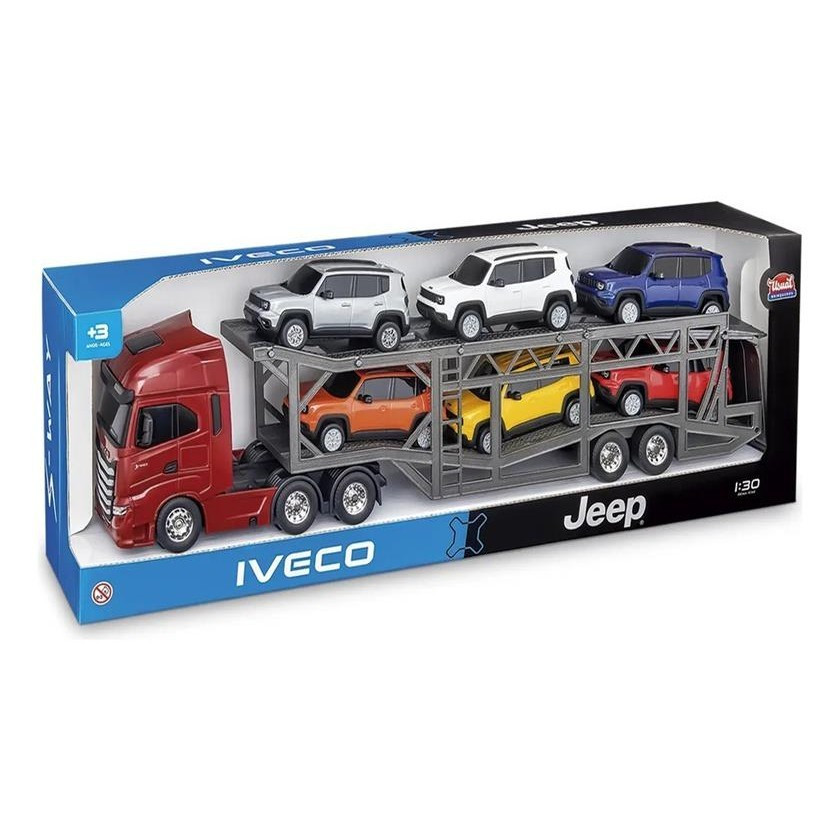 Brinquedo Caminhão Iveco S-Way Cegonha Com 6 Jeep Renegade