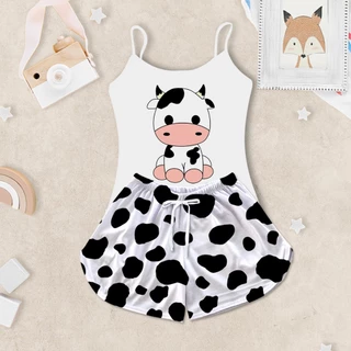 Pijama Feminino Infantil Baby Doll Estampa Vaca Preta em Oferta na Shopee