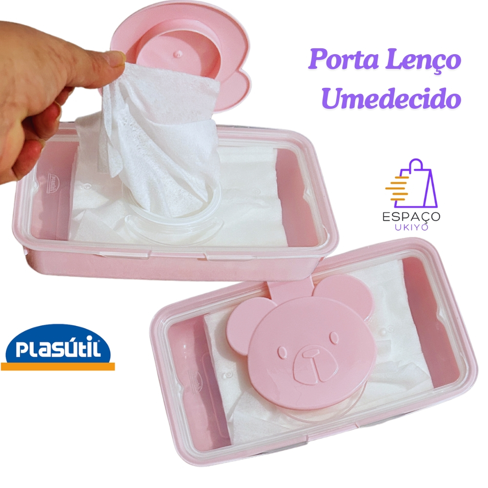 Porta Lenço Umedecido,Saboneteira,Guarda Chupeta Rosa Ursa Infantil Capacidade 50 lenços
